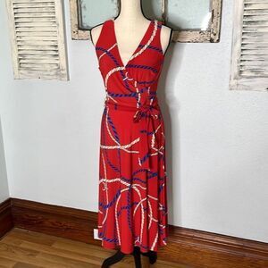Ralph Lauren Womens Print Tie Waist Jersey Dress Sleeveless Hibiscus Size 0